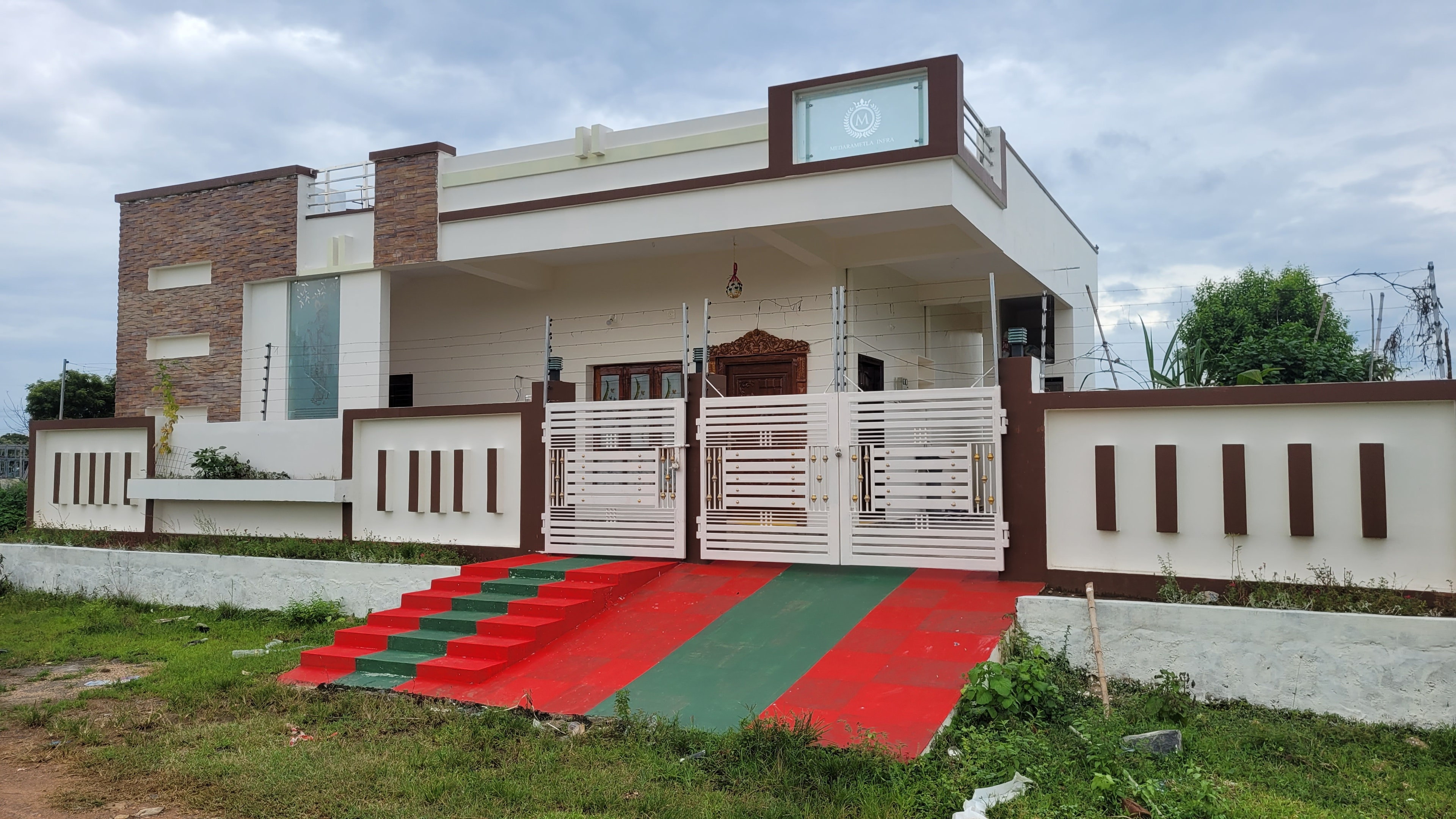 Completed modern residential house with brick and white finish