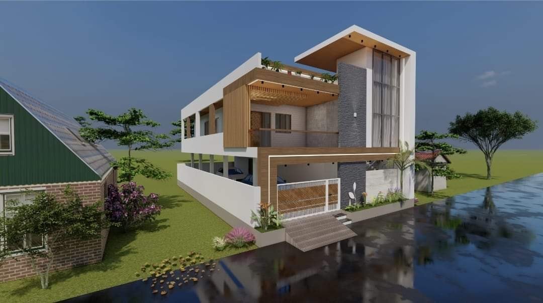 3D rendering of contemporary villa front view